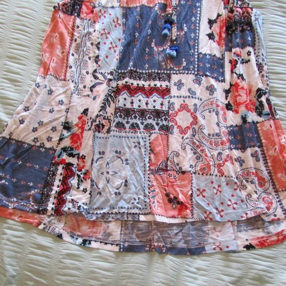 American Rag Boho Patchwork Tank Tie Neck Blue - Picture 7 of 7
